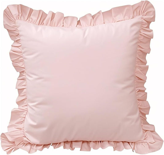 QSH Pink Ruffled Euro Pillow Shams Set of 2, Shabby Boho Chic Farmhouse Euro Pillow Covers Vintage Ultra Soft and Breathable Microfiber Pillowcases 26"x26" for Bedroom