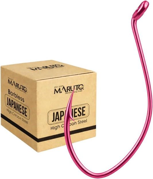 Maruto Barbed Fishing Hooks – Barbed Sickle Hooks in Strong Japanese High Carbon Steel, Sizes 1/0 to 11/0, Colors Black, Pink and Red