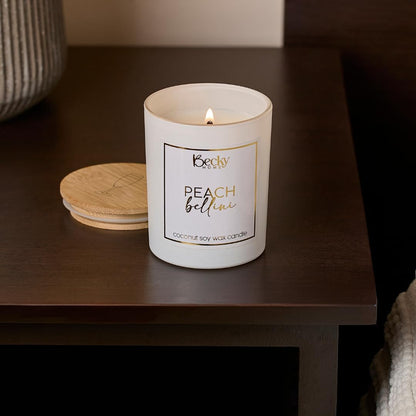 Peach Bellini Candle | Sweet Peach Scented Candle | Natural Coconut Soy Candles | 8 Ounce Modern Luxury Home Decor Novelty Candle | Long Lasting Fragrance with 35 Hour Burn Time