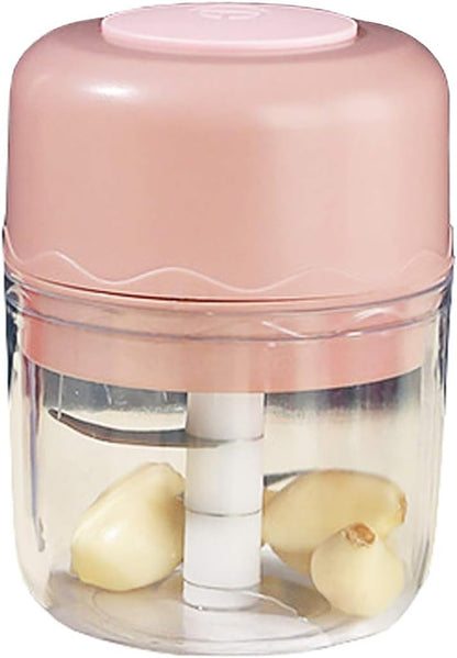 Electric Mini Food Chopper Portable Waterproof Small Garlic Press Chopper Blender Spice Grinder Mincer Processor with USB Charging for Pepper Ginger Onion Chili Pumpkin Veggies Nuts Meat 250ML (Pink)