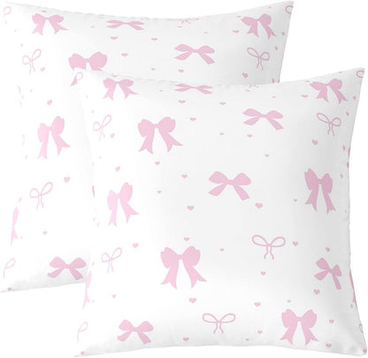 Feelyou Light Pink Bow Throw Pillow Covers Set of 2 Cute Princess Bowknot Cushion Case Kawaii Love Heart Pattern Decor Pillowcase Indoor Outdoor Super Soft 22 x 22-Inch