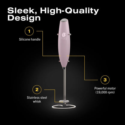 Bean Envy Milk Frother, Coffee Stirrers, Frother Wand, Milk Frother Handheld, Frother with stand, Hand Blender for Coffee, Lattes, Cappuccino, Matcha and Hot Chocolate – Kitchen Gifts - Pink