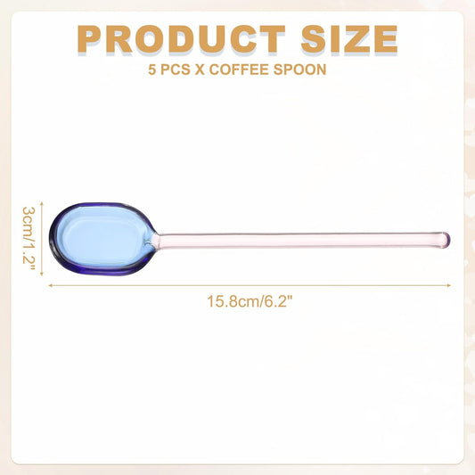 uxcell 5 Pcs Glass Coffee Spoons, 6.2 Inch Coffee Stirring Spoon, Long Handle Teaspoons for Tea Cocktail Milkshake Cold Drink, Pink