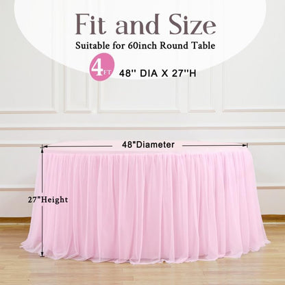 HB HBB MAGIC Light Pink Round Tablecloth 48 inch Stretchy Elastic Fitted Round Table Cloth Cover, Pink Table Cloths for Parties Tulle Table Cloth with Skirt Wedding Bridal Shower Tables Decoration