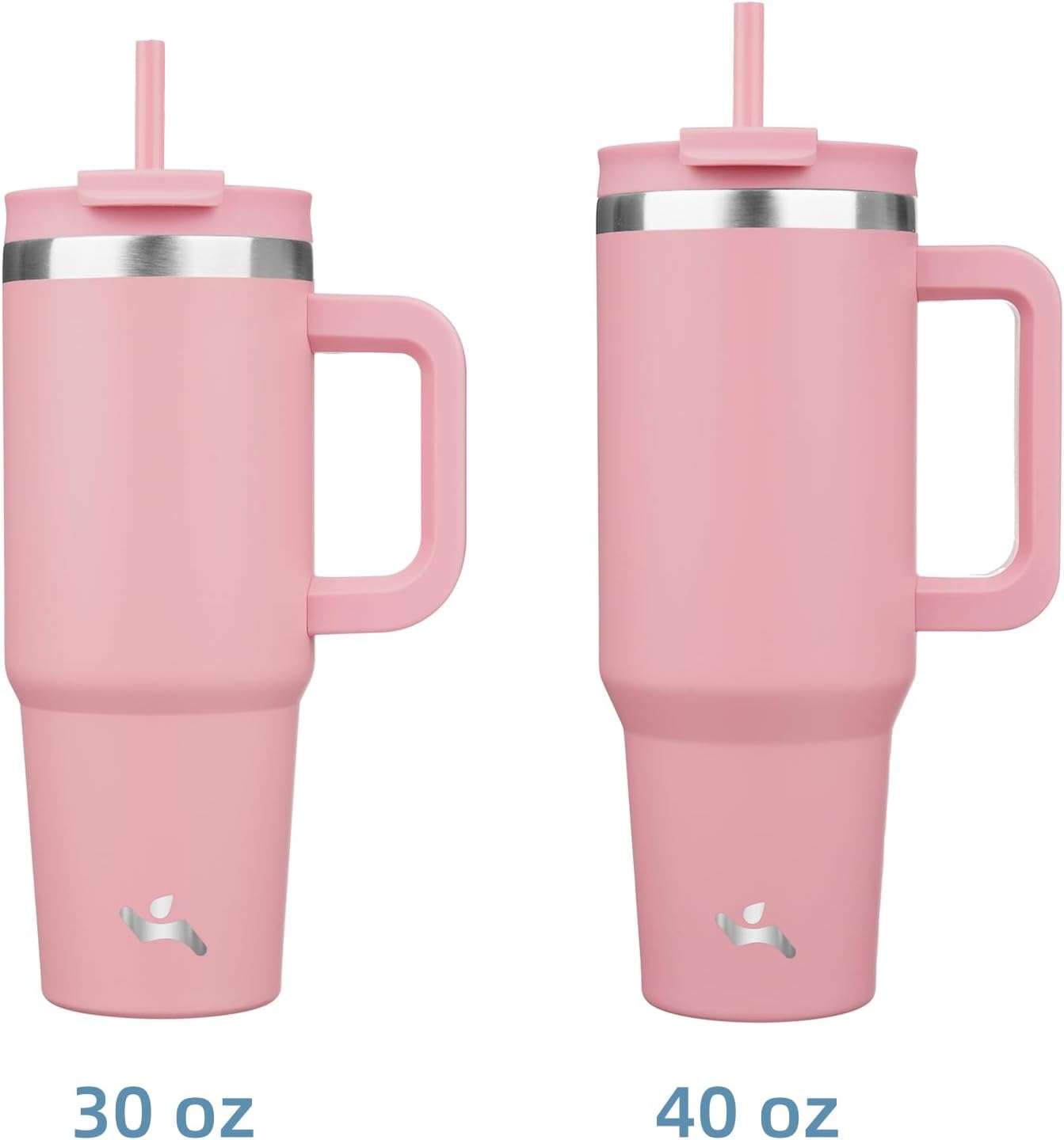 Konokyo 30 oz Tumbler with Handle and 2 Straws,2 in 1 Lid Insulated Water Bottle Stainless Steel Travel Coffee Mug,Pink