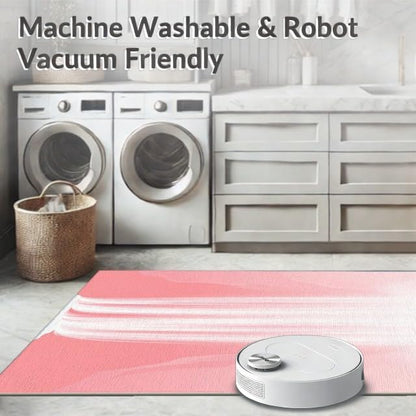 Design&I 5'x7' Easy Clean Abstract Wave Accent Rug, Pink for Small Living Room, Playroom, Bedroom, Sleek Flatweave Pet Friendly & Non-Slip Built-in Grip Floor Covering | 2174239