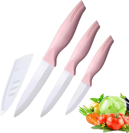 Zhiyun 3-Pieces Pink Ceramic Knives Set, 5-Inch for Vegetable and meet 4-Inch for Fruit 3-Inch for Peeling,Suitable for Beef Chicken Vegetable Fruit Butter and Bread (Pink)