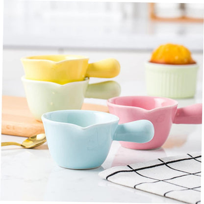 ULTECHNOVO Ceramic Milk Pan with Handle Mini Cookware for Porridge Casserole and Soup Pink Ceramic Pot for Individual Serving and Easy Cleaning