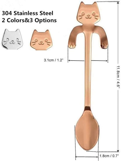 4 Pack Mini Cat Spoon Coffee Tea Spoon Set 304 Stainless Steel Cute Hang Cup Spoon Tableware Flatware Kitchen Gadget for Spice/Salt/Suger Dessert Picking Tea Coffee Drink Mixing (Rose gold)