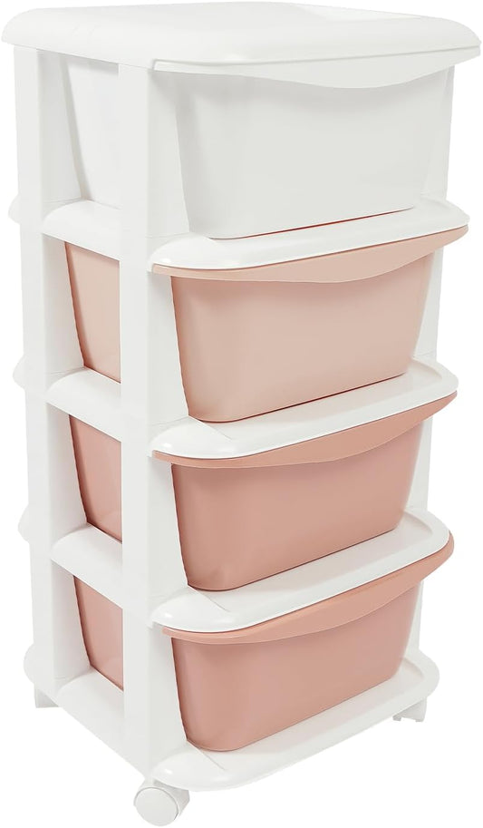 Storage Unit, 4 Tier Plastic Storage Drawers Cart with Universal Wheels, Rolling Dresser Organizer Utility Cart, Multipurpose Storage Tower for Living Room, Cloakroom, Office (Gradient Pink)