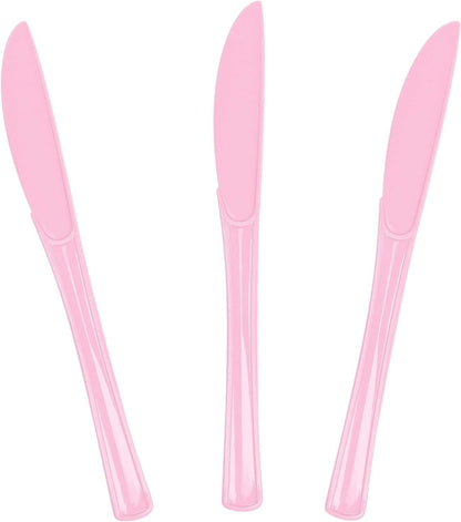 SietDESEO 25 PCS Light Pink Plastic Knives Disposable Utensils Heavy Duty Baby Pink Knives Disposable Cutlery for Birthday Wedding Baby Shower Bridal Shower Plastic Silverware