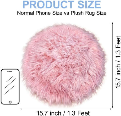 15.7 Inches Mini Pink Round Faux Fur Sheepskin Area Rug, Fluffy Small Circle Rugs Cushion for Chair, Furry Carpet for Nail Desk, Shaggy Circular Rug Plush Rug