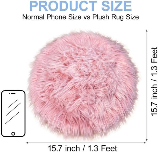 15.7 Inches Mini Pink Round Faux Fur Sheepskin Area Rug, Fluffy Small Circle Rugs Cushion for Chair, Furry Carpet for Nail Desk, Shaggy Circular Rug Plush Rug