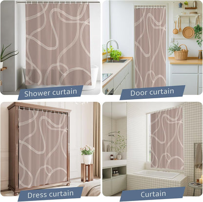 Minimalist Wavy Lines Shower Curtain for Bathroom Abstract Modern Artistic Pink Cream Fabric Shower Curtain Liner Waterproof Cloth Bath Curtains Set 12 Hooks 48 * 72IN