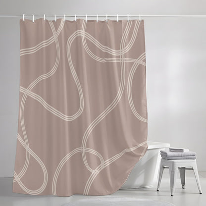 Minimalist Wavy Lines Shower Curtain for Bathroom Abstract Modern Artistic Pink Cream Fabric Shower Curtain Liner Waterproof Cloth Bath Curtains Set 12 Hooks 48 * 72IN