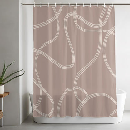 Minimalist Wavy Lines Shower Curtain for Bathroom Abstract Modern Artistic Pink Cream Fabric Shower Curtain Liner Waterproof Cloth Bath Curtains Set 12 Hooks 48 * 72IN