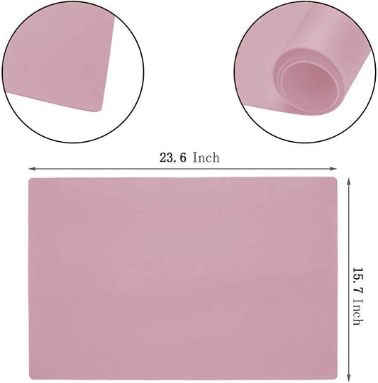23.6'' by 15.7''Flexible Silicone Placemat Non Slip Waterproof Heat Resistant Dinner Table Mat (Light Pink-2 Pcs)