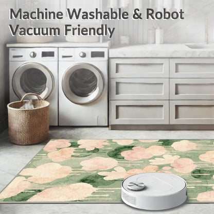 Design&I 4'x6' Machine Wash Ready Modern Floral Area Rug, Peach Chair-Friendly & Snag-Free Skid-Resistant Medium Carpet for Home Office, Gaming Room, Under Desk | 2167369