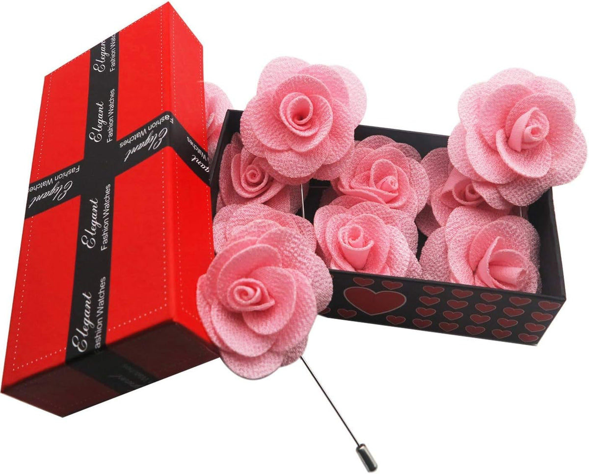 12 Pcs Flower Lapel Pins, Handmade Camellia Flower Boutonniere for Men Women Suit Wedding Party