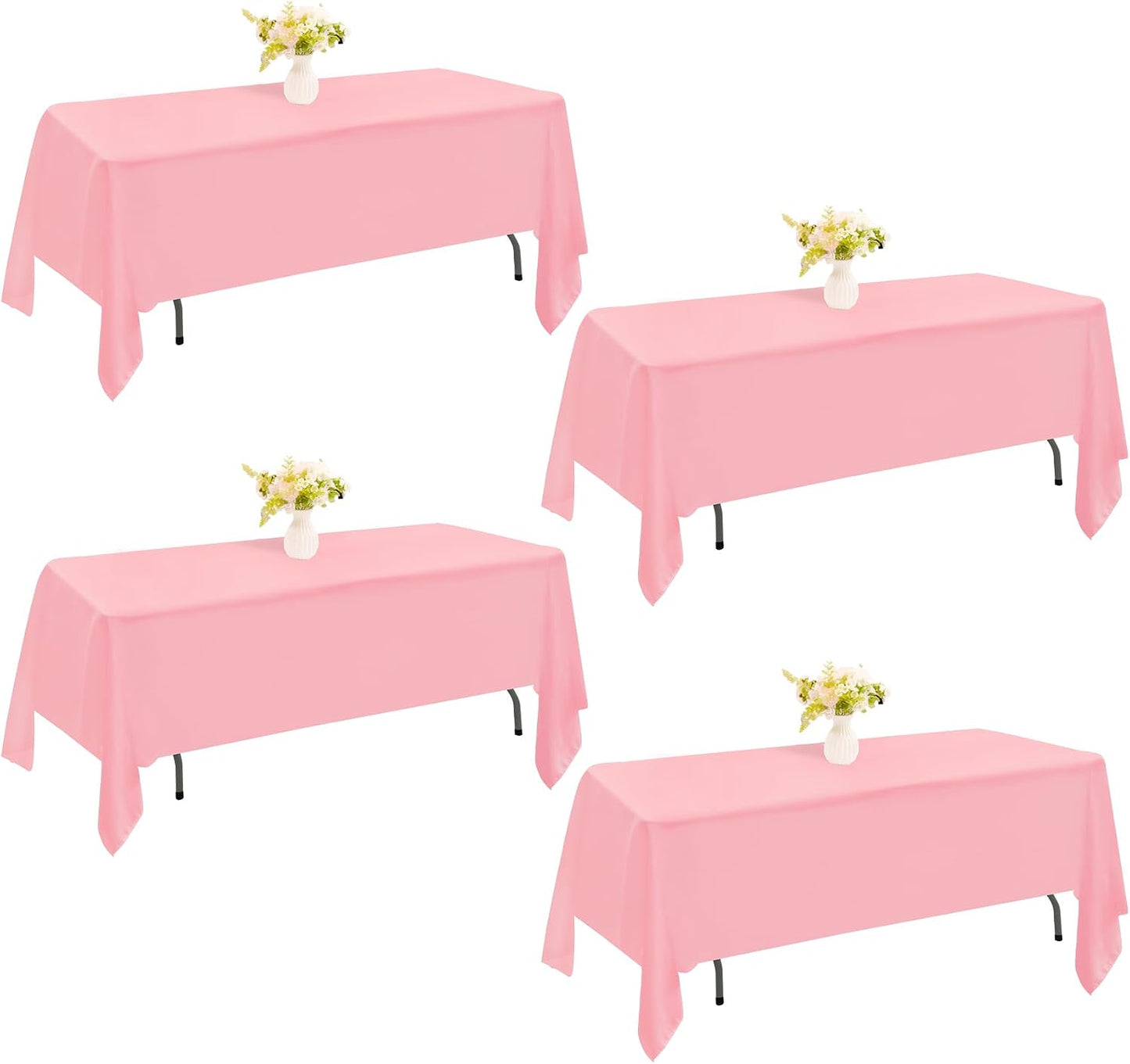 4 Pack Rectangle Tablecloth 60x102 Inch Pink Washable Polyester Table Cover for Wedding Dining Table Buffet Parties Banquet Decoration（Pink）