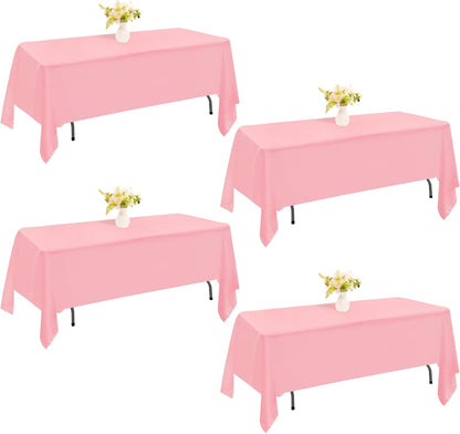 4 Pack Rectangle Tablecloth 60x102 Inch Pink Washable Polyester Table Cover for Wedding Dining Table Buffet Parties Banquet Decoration（Pink）