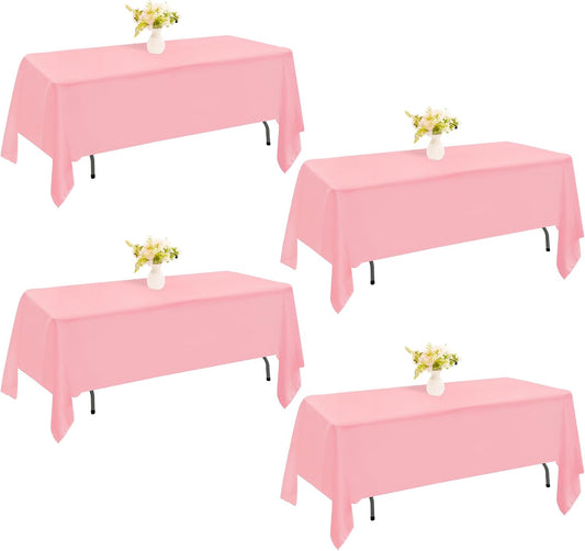 4 Pack Rectangle Tablecloth 60x102 Inch Pink Washable Polyester Table Cover for Wedding Dining Table Buffet Parties Banquet Decoration（Pink）