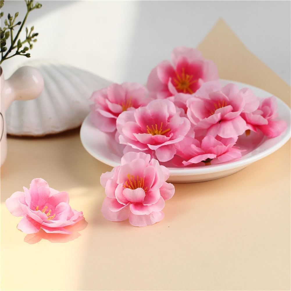 100 Pcs Pink Artificial Cherry Blossoms Heads Silk Peach Flowers Faux Flower Heads Fake Small Flowers Floral Decors Party Decoration Artificial for DIY Home Wedding Crafts Decoration