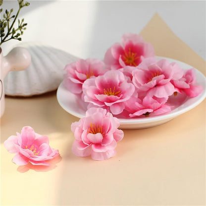 100 Pcs Pink Artificial Cherry Blossoms Heads Silk Peach Flowers Faux Flower Heads Fake Small Flowers Floral Decors Party Decoration Artificial for DIY Home Wedding Crafts Decoration