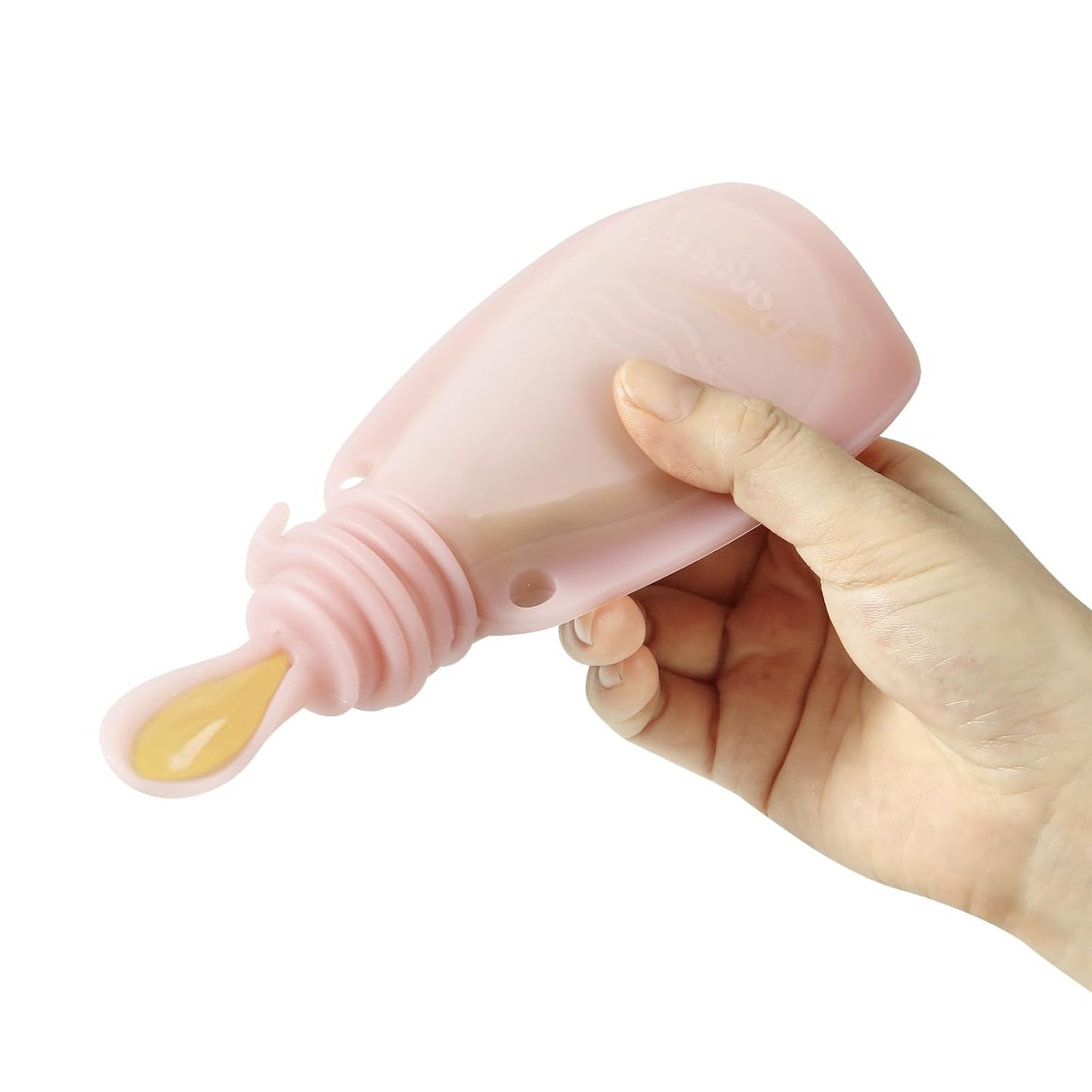 PandaEar 3 Pack Reusable Silicone Baby Food Pouches with Spoon Feeder-5.5oz Leak-Proof Squeeze Pouches for Toddler & Infant-Refillable Food Storage for Homemade Puree, Yogurt Cereal-7pc Set Linen/Pink