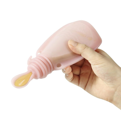 PandaEar 3 Pack Reusable Silicone Baby Food Pouches with Spoon Feeder-5.5oz Leak-Proof Squeeze Pouches for Toddler & Infant-Refillable Food Storage for Homemade Puree, Yogurt Cereal-7pc Set Linen/Pink