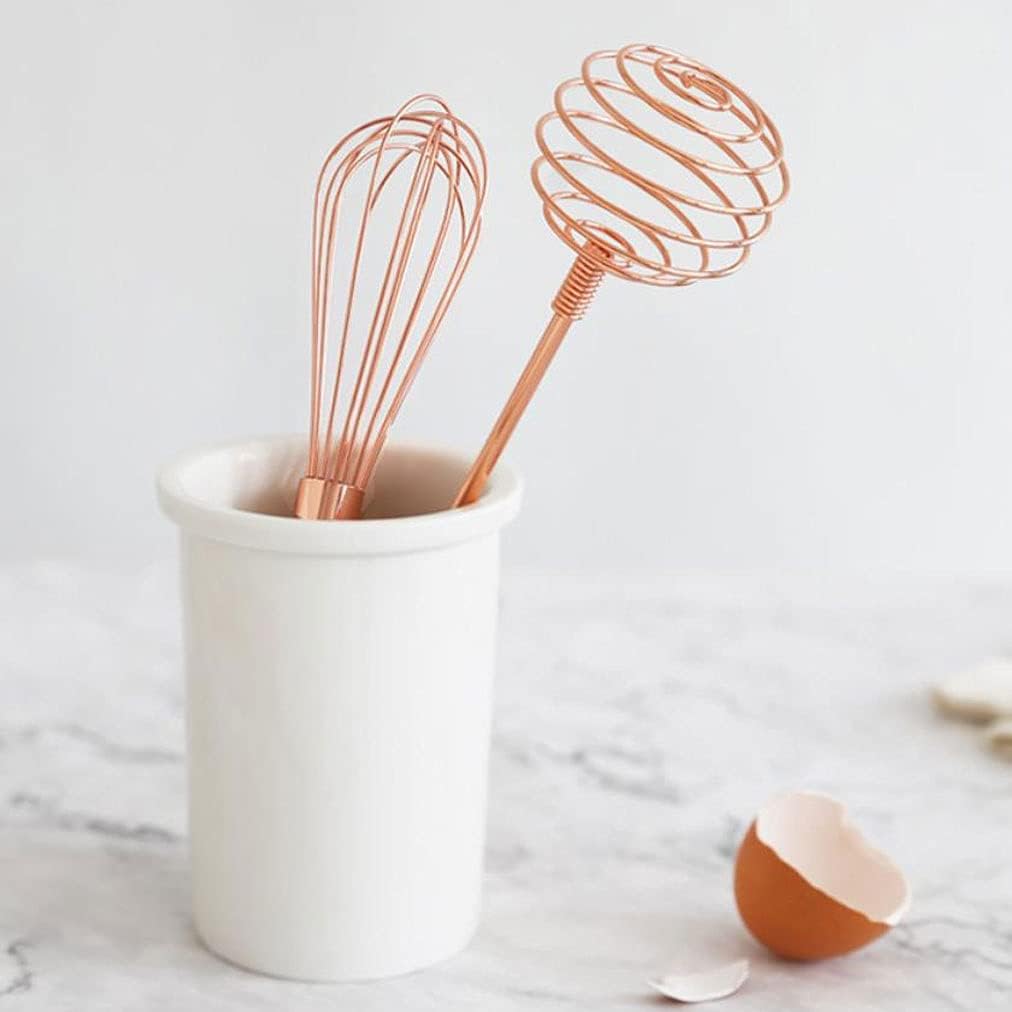 Whisks for Cooking Stainless Steel Spring Coil Whisk, Steel Wire Whipped Cream Whisk Balloon Wire Whisks for Cooking Baking Blending Manual Mixer (8",Rose Gold) Whisks for Blending