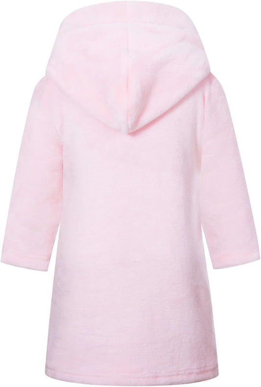 Girls Fleece Hooded Robe Warm Sleepwear for Toddler Kids Soft Fuzzy Bathrobe Gifts
