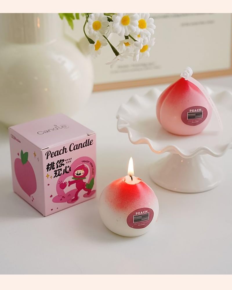 Peach Shaped Candles Scented Decorative Cute Soy Candle Handmade Fruit Candles for Home Decoration Valentine Candles (Pink)