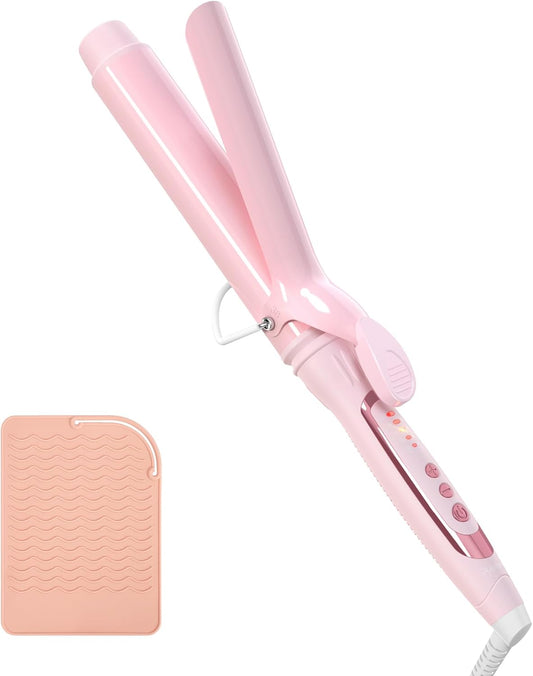 Hair Iron, 38mm/1.50 inch Curling Iron, 5 Temperature Settings, Professional Spring Curling Iron for All Hair Types, Max 430℉, Suitable for Worldwide Voltage (Pink)
