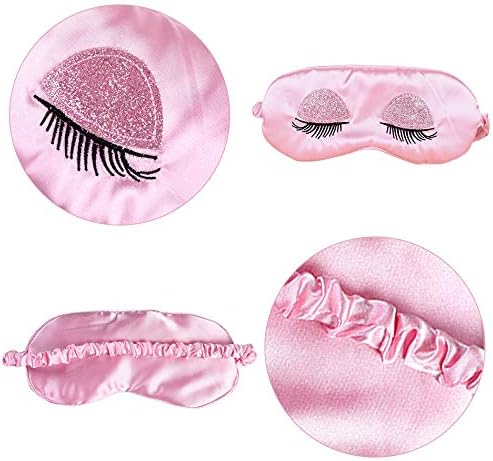 Sweet Girl's Satin Eye Mask Long Eyelash Embroidered Eye Cover Sleeping Eyeshade with Portable Pouch