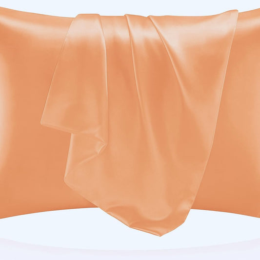 Standard Satin Silk Pillowcase 20X26 Set of 2 Peach Pillow Case 2 Pack with Zipper Closure Cool Like a Silk Pillow Cover Standard Size - Set of 2