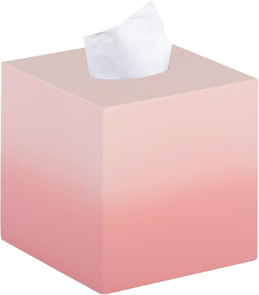 JUNGFORD Hand-Painted Gradient Resin Tissue Box Cover - Square Decorative Holder for Living Room, Office & Bathroom, Heavy-Duty Design with Vibrant Gradient Colors (Sierra Pink)