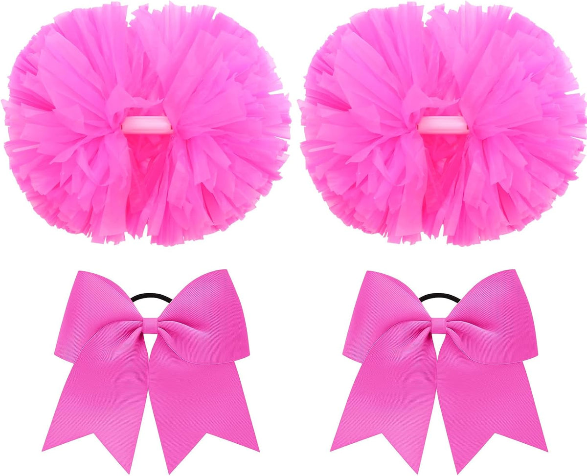 4 Pcs 14" Cheerleading Pom Poms with Hair Bows