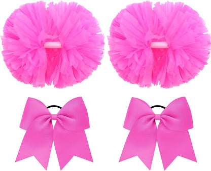4 Pcs 14" Cheerleading Pom Poms with Hair Bows