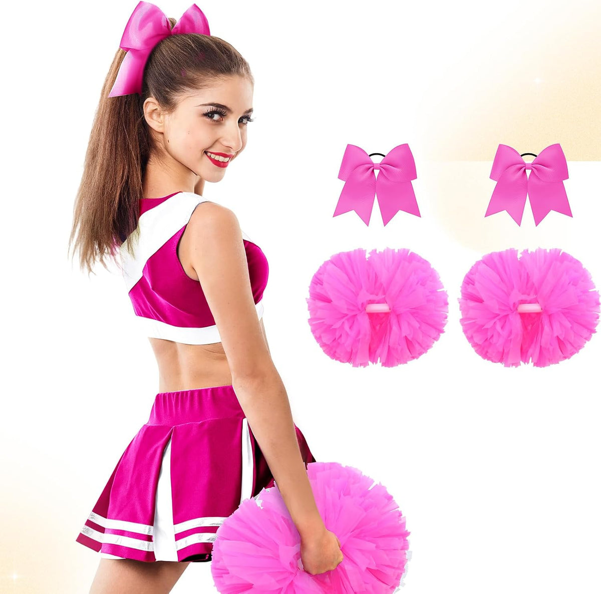 4 Pcs 14" Cheerleading Pom Poms with Hair Bows
