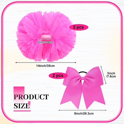 4 Pcs 14" Cheerleading Pom Poms with Hair Bows