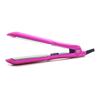 ISO Beauty Gold Collection Metallic Color 1.5 Inch Floating Plates Flat Iron Hair Straightener with Adjustable Auto Power Off, Smart Memory, Temp Control & LCD Display (Pink)