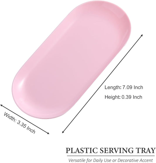 SUTOKAKA 2 Pack Pink Plastic Jewelry Tray Decorative Dish, Small Oval Candy Dessert Plate, Manicure Tools Placing Supplies for Home Salon Storage