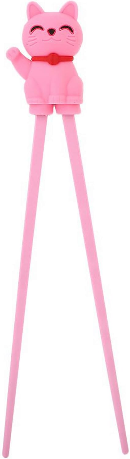 Happy Sales HSTC-LKCPNK, Training chopsticks for beginners right or left handed, Pink Cat