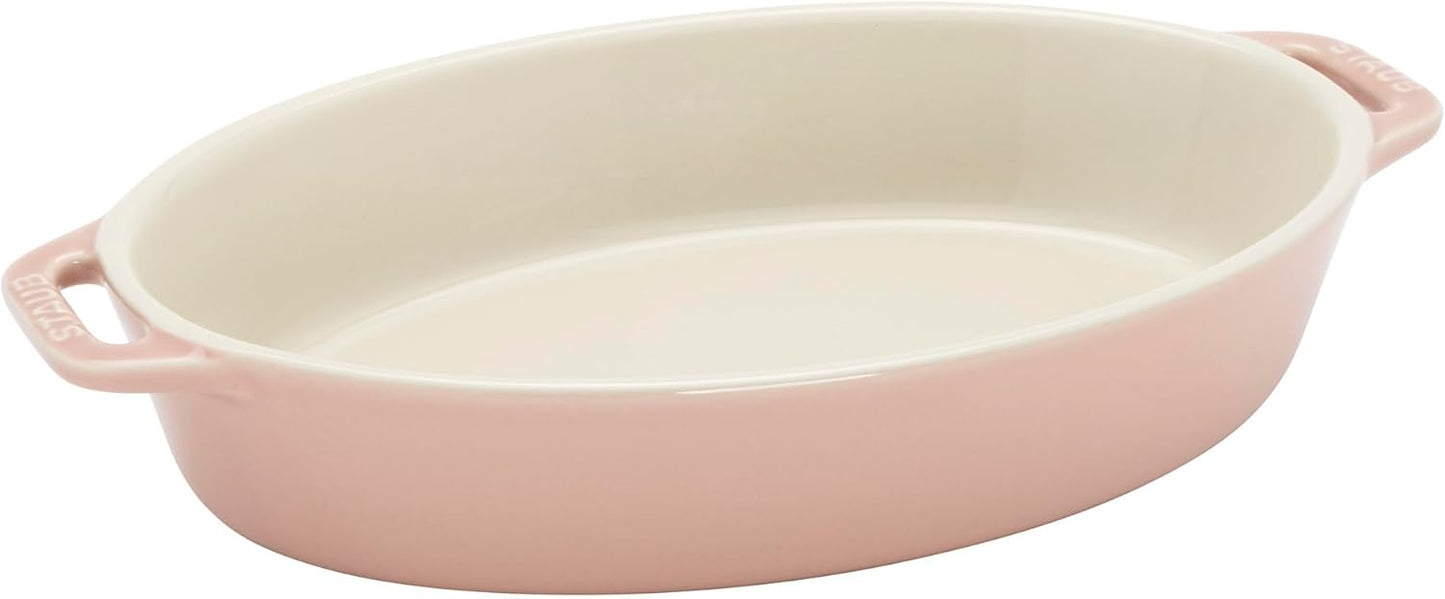 Staub Ceramic 4-pc Baking Pans Set, Casserole Dish with Lid, Brownie Pan, Light Pink