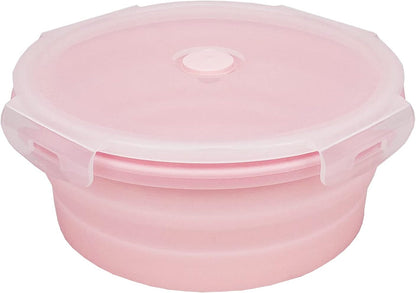 CARTINTS Silicone Collapsible Food Storage Containers-Prep/Storage Bowls with Lids – Set of 4 Round Silicone Lunch Containers – Microwave and Freezer Food Containers(pink)