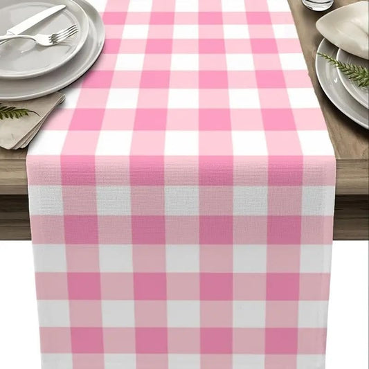 Pink Buffalo Plaid Table Runner, Seasonal Valentine's Day Washable Kitchen Dining Table Decoration for Easter Spring Home Party Wedding Decor 13x72 Inch(Light Pink)