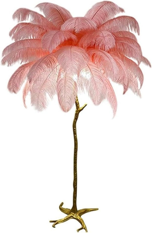 Romantic Feather Floor Lamp with Adjustable 3-Color Lighting, Resin Decorative Floor Lamp for Bedroom, Living Room, Office, Reading(Pink,39.4''x66.9'')