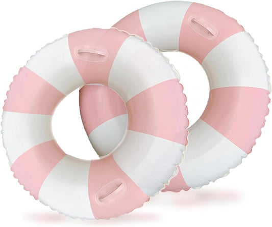 Inflatable Pool Floats for Adults- 2 Pack Striped Floaties Pool Tubes Swim Rings with Handles Inflatable Pool Float for Swimming Pool Party Lake Beach Adults