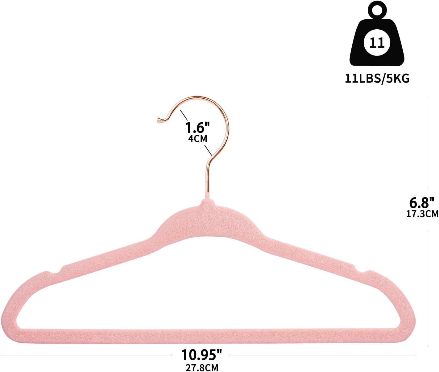 ManGotree Baby Velvet Hangers with 360° Swivel Rose Gold Hook, 11" Non-Slip Toddler Hanger, Ultra Thin Space Saving Infant Hangers for Kids Clothes, 15 Pack (Light Pink)